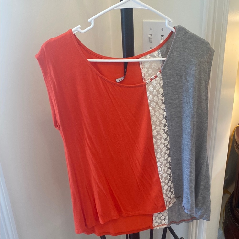 Elegant Red and Gray Women's Short Sleeve Top